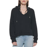 DKNY Women's Hooded Waffle Top Jacket, BLK